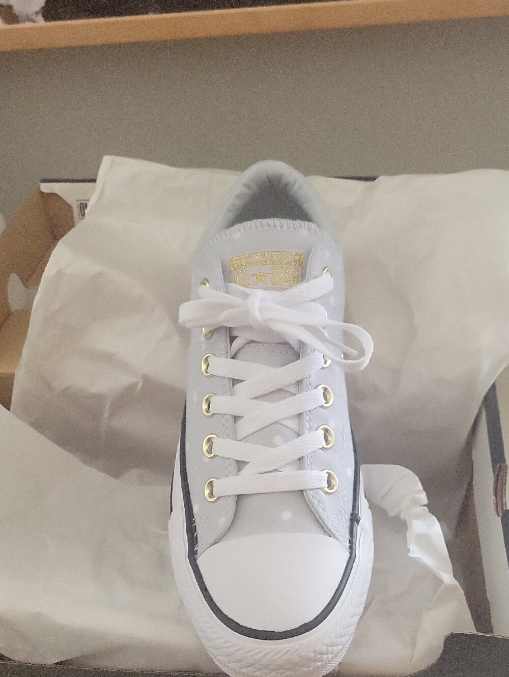Converse Women's Grey Polkadot Canvas Low-Top Sneakers with Gold Eyelets - Picture 14 of 14
